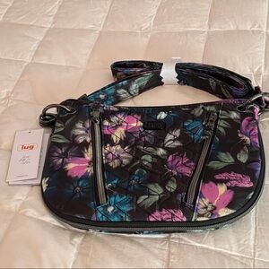 Lug Women's Crossbody Bag with Floral Design - Black and Purple- NWT